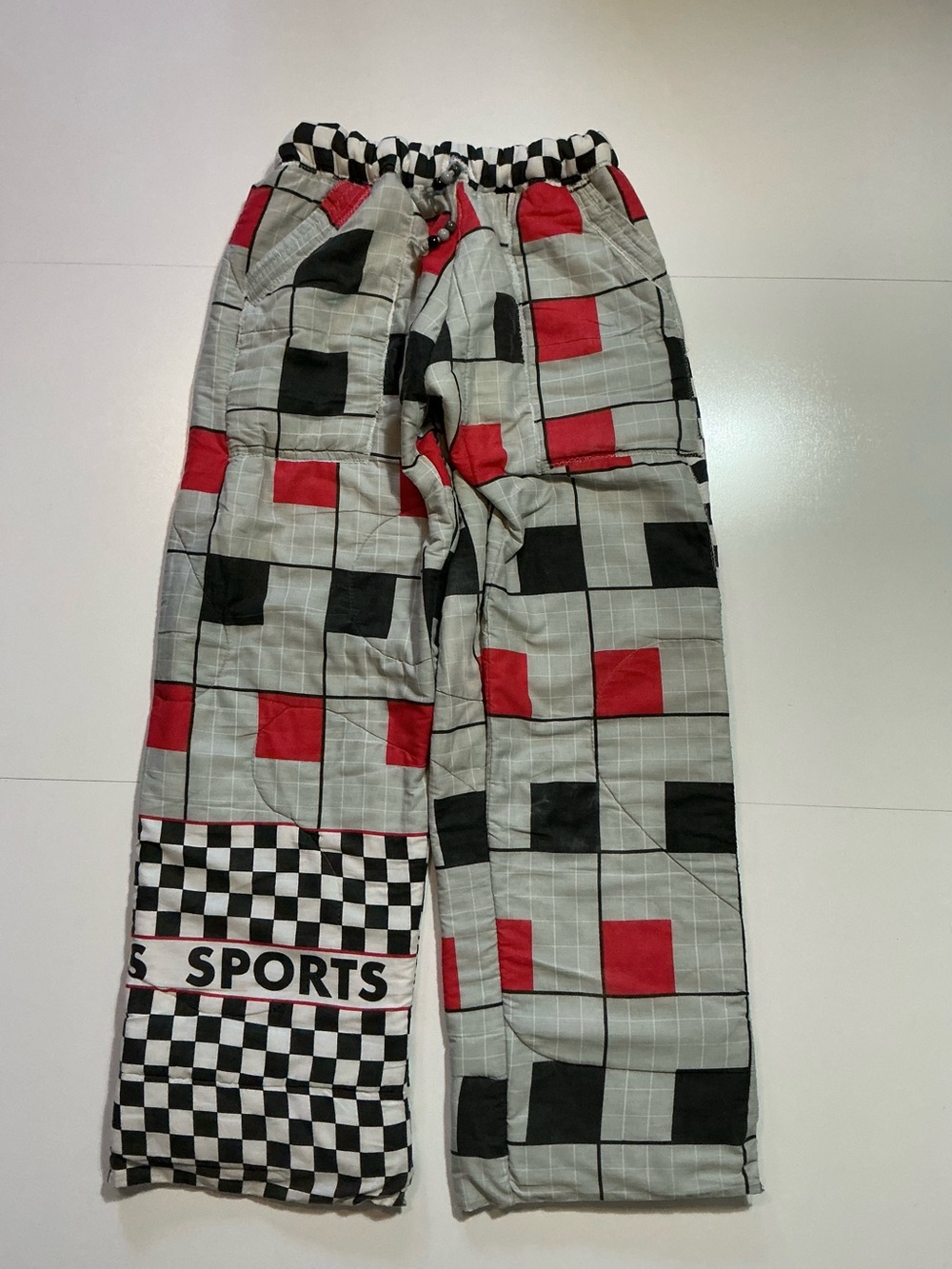 Vintage Beverly Hills Sports Club Checkered Racing Stripe Reworked Quilt Pants